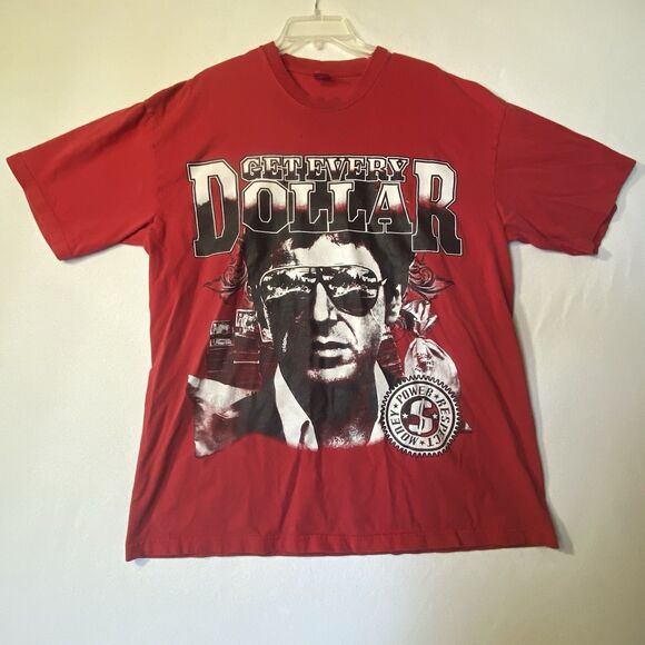 VTG Scarface Get Every Dollar Dream USA T Shirt 2XL Red Tony Montana Flawed - Picture 1 of 7